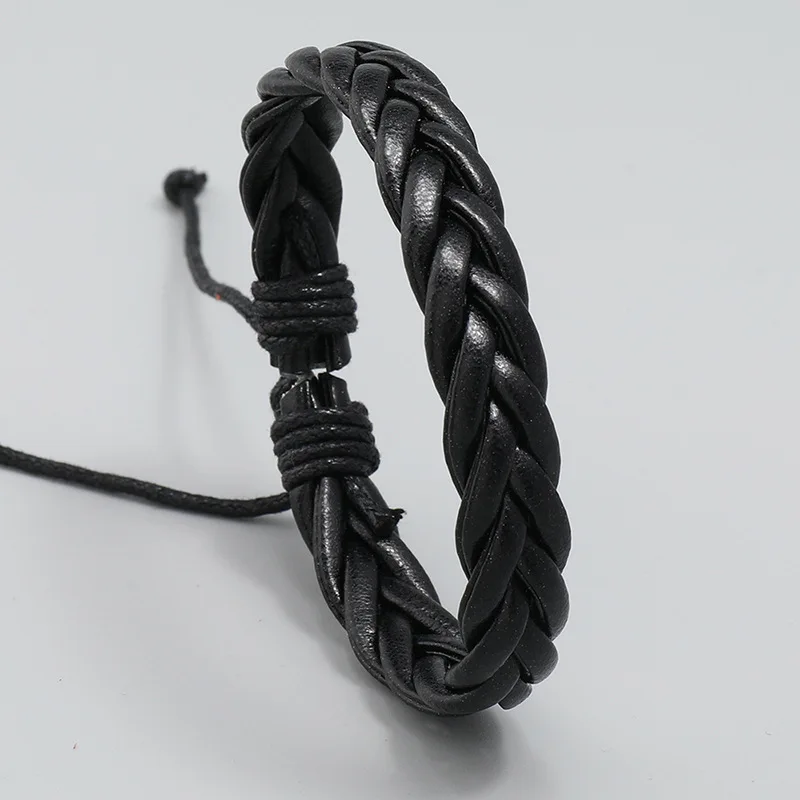 Creative Simple Braided Leather Bracelets Vintage Handmade Woven Twist Black Bracelets Adjustable Rope Men Jewelry Gifts
