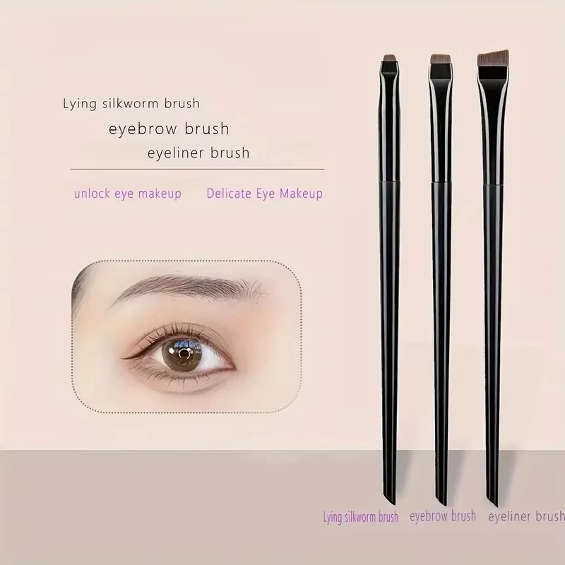 3-teiliges professionelles Make-up-Pinsel-Set: Sichelförmiger Eyeliner-Pinsel, feiner abgewinkelter Augenbrauenpinsel, ultrafeine Lidschattenpinsel für perfektes Augen-Make-up