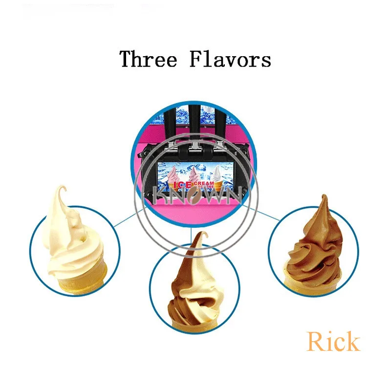 Mini máquina expendedora de helado de servicio suave, mesa de Color rosa, máquina expendedora de rollos de helado de 3 sabores