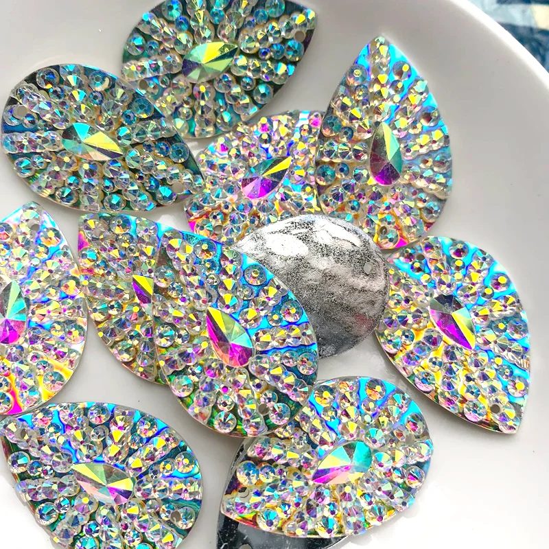 60 sztuk 20*30mm żywica kropla dżetów Strass kryształ akcesoria do szycia sukienki kostiumy ubrania sztuka Charms Diy -Y400*5