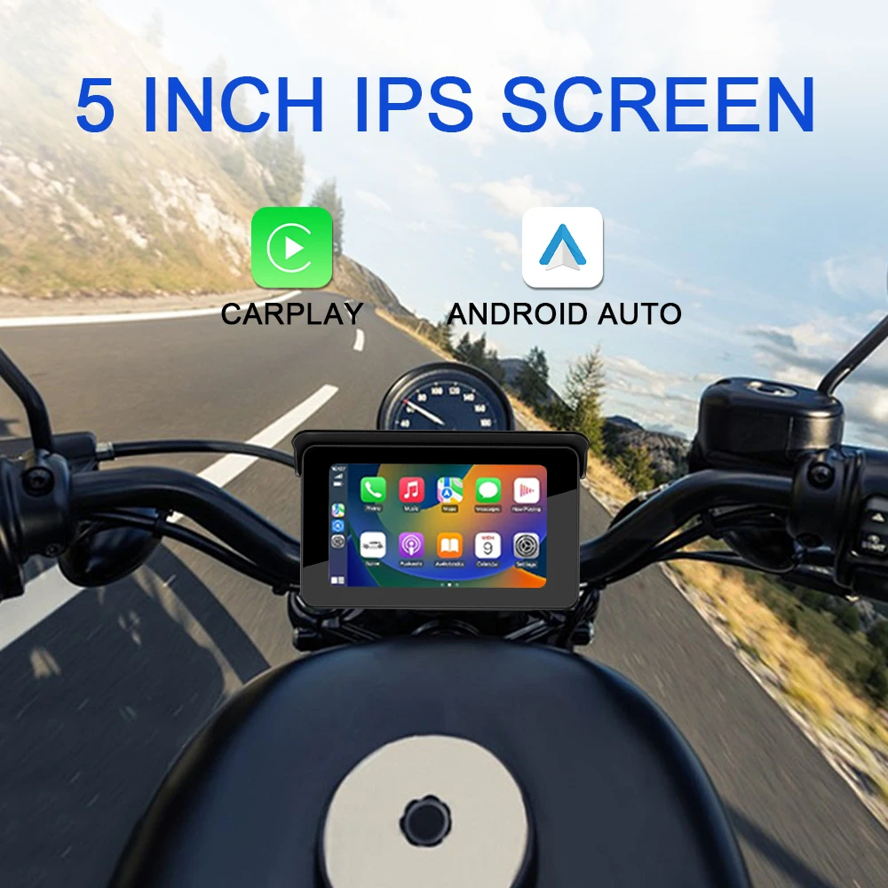 Portable 5 inch IPX7 Waterproof Motorcycle GPS Navigation Wireless Carplay Android Auto DVR Drive Recorder Moto Monitor WIFI