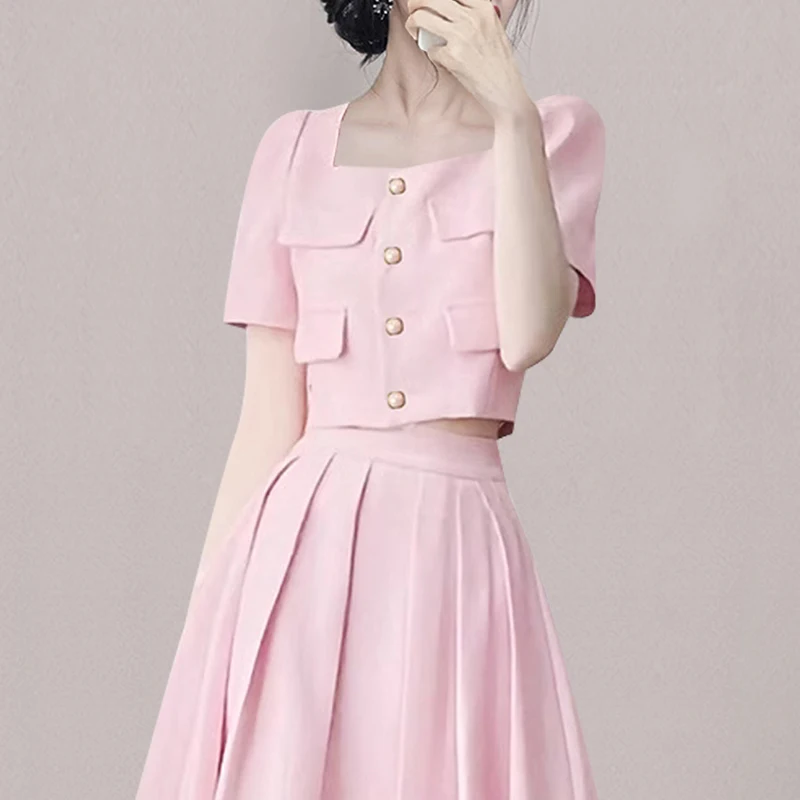 Summer Elegant Women Skirt Sets Retro Office Lady Outifits Short Jacket A Line Korean Fashion Sweet Suit