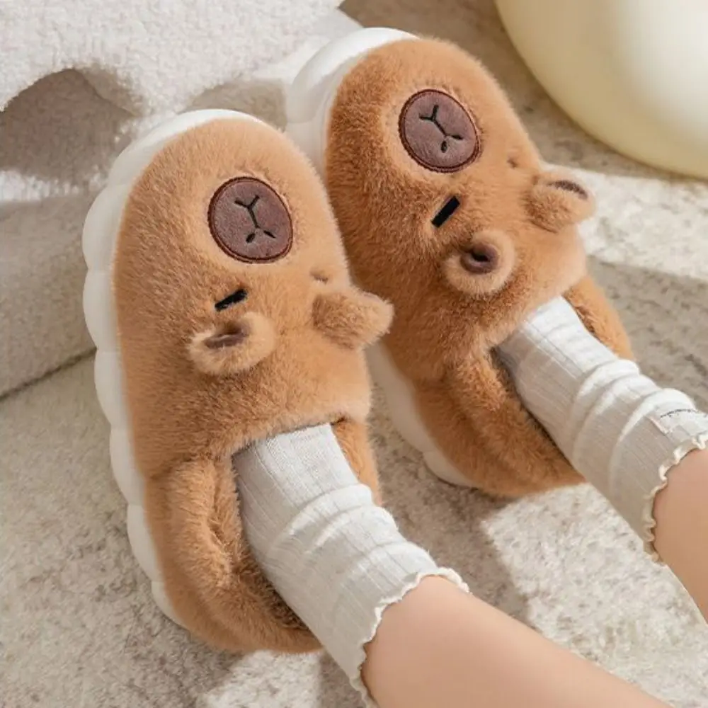 أزياء Homewear كابيبارا النعال رشاقته الدافئة المضادة للانزلاق الكرتون فروي النعال لينة لطيف الشتاء أحذية قطنية زوجين