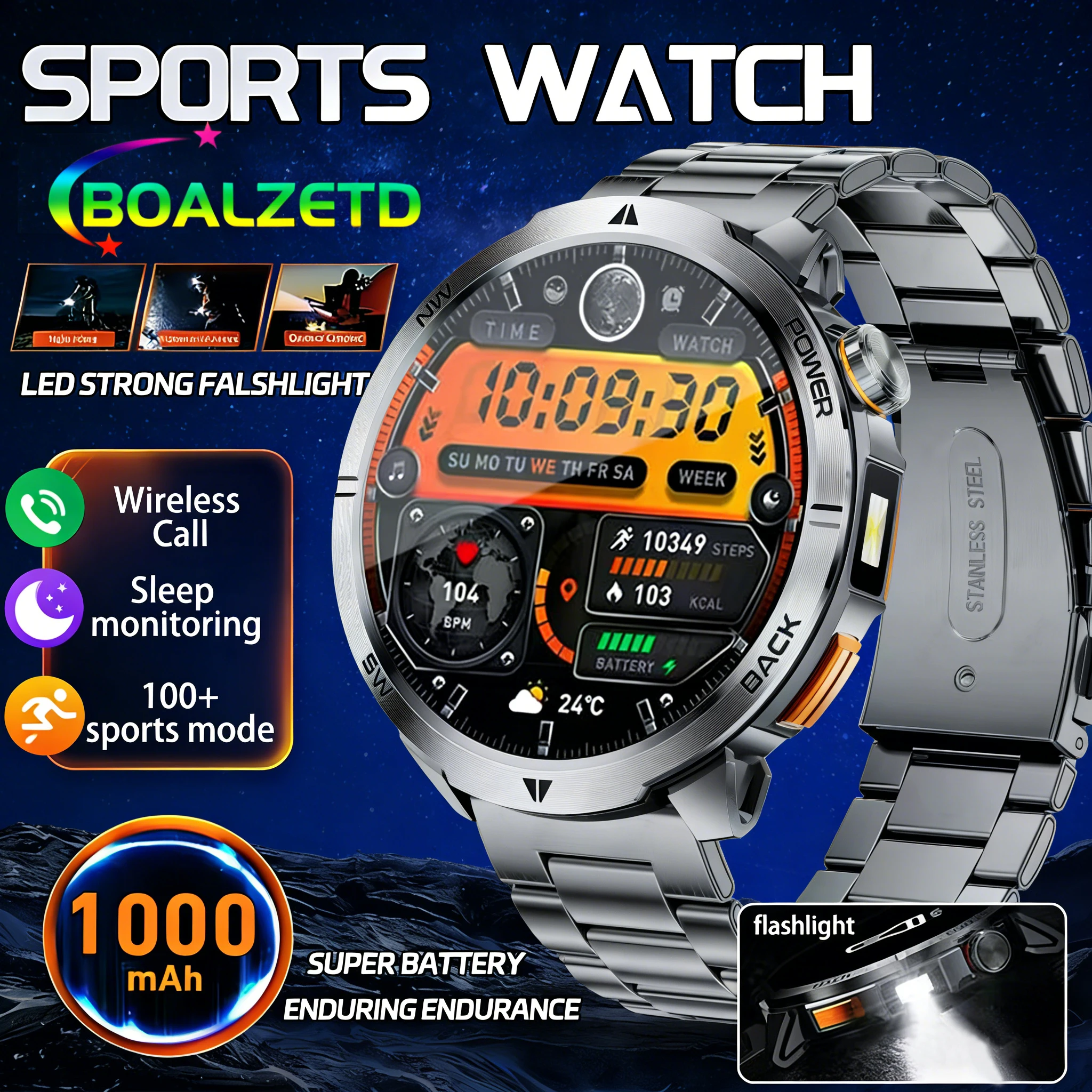 

2026 New Military 1000mAh Battery Smart Watch Adult Men Compass Bluetooth Call AMOLED Screen Heart Rate Waterproof SmartWatches