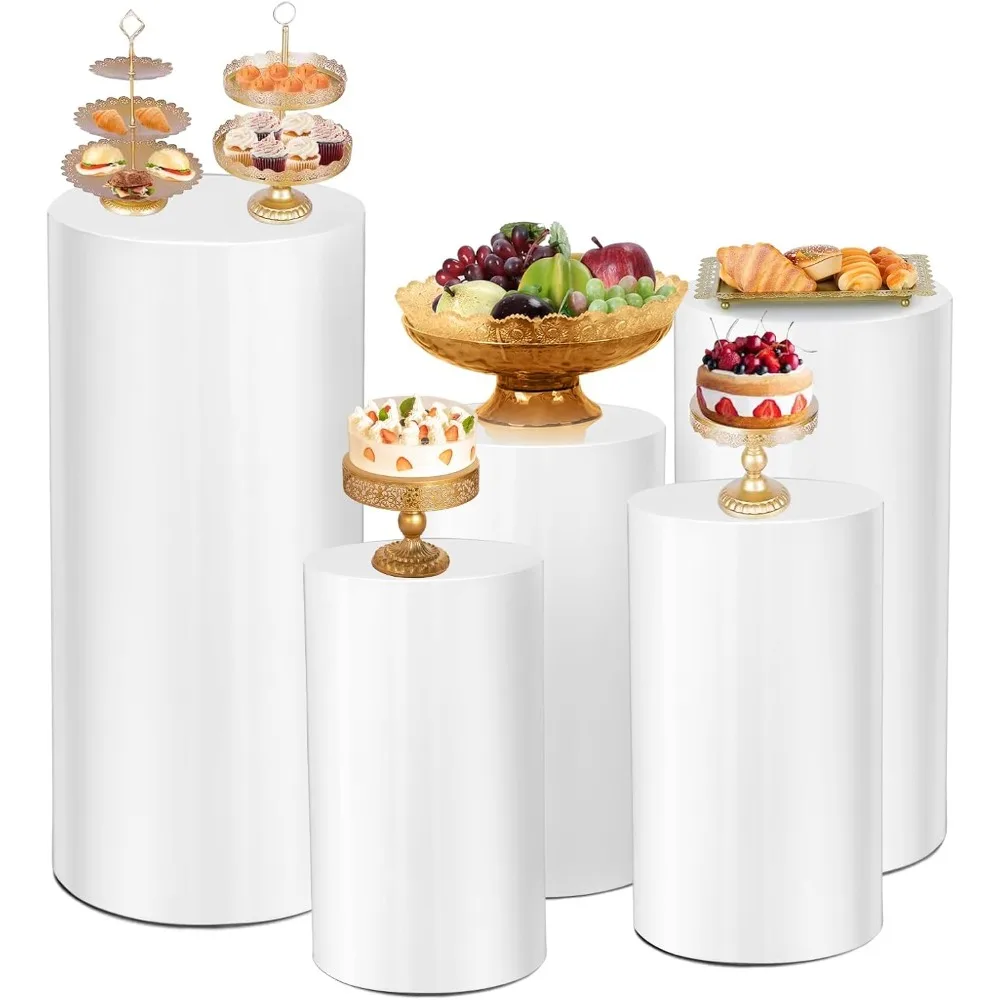

Cylinder Stands for Party, 5pcs White Pedestal Stand, Cylinder Pedestal Covers Plinth Stand Pillar Cover, Dessert Table Display