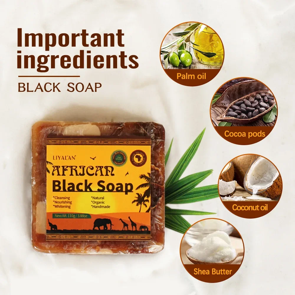 New Black Soap Facial Lightening African Soap for Black Skin Magic Anti Taches Face Bath Whitening Nourish Clean Acne Treatment