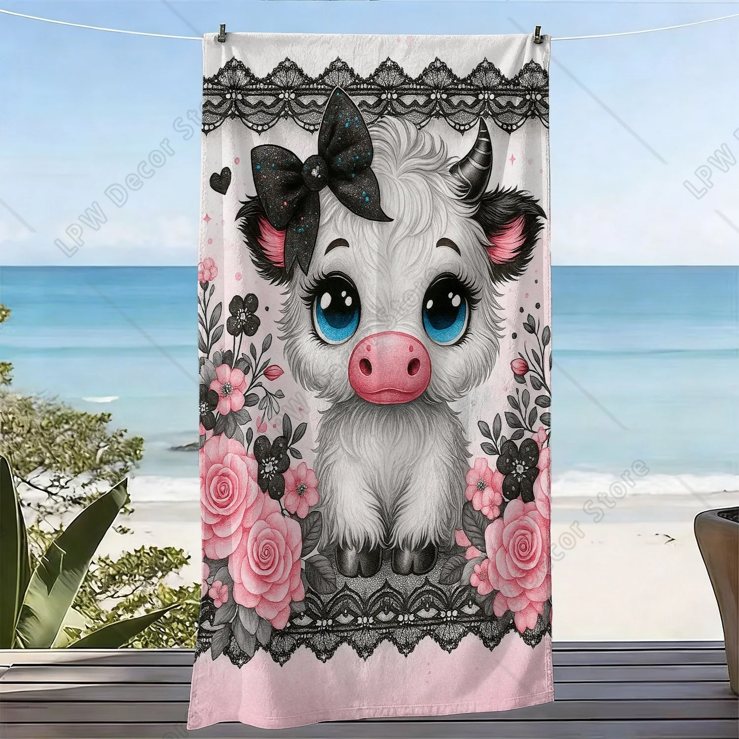 Cute Cartoon Cow Print Beach Towel Summer Vacation Essential Poolside Accessory Perfect Gift for Beach Lovers