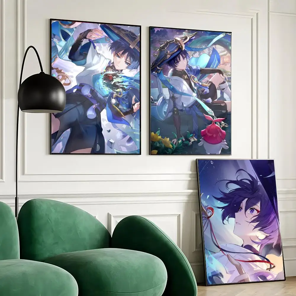 Genshin Impact Wanderer Poster Stickers Painting Mural HD Wall Decals for Bedroom Living Room Home Self-Adhesive Decor Gift