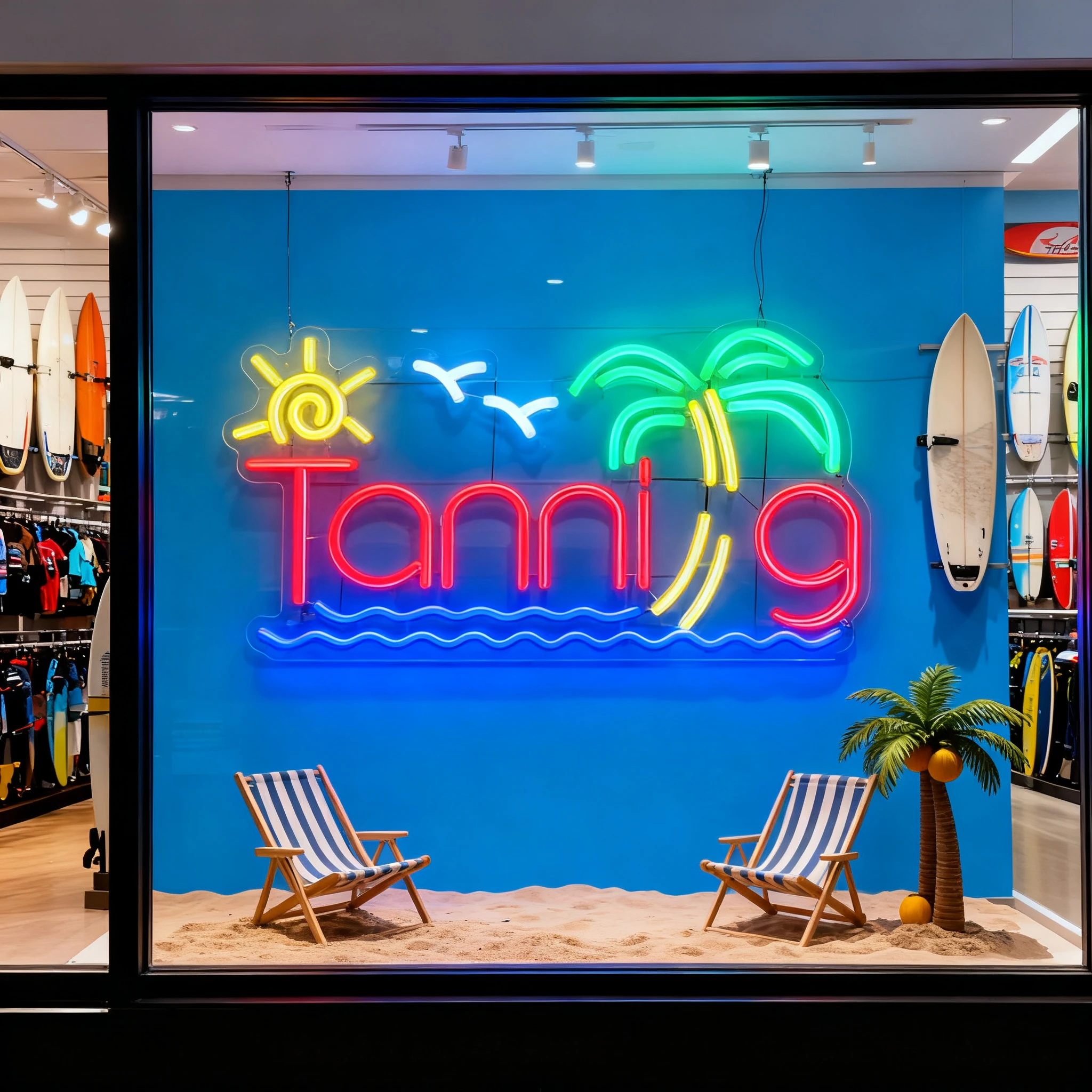 Custom Name Tanning Neon Sign Personalized Beach Themed LED Neon Light with Palm Tree Sun Seagull Wall Decor for Bedroom Summer