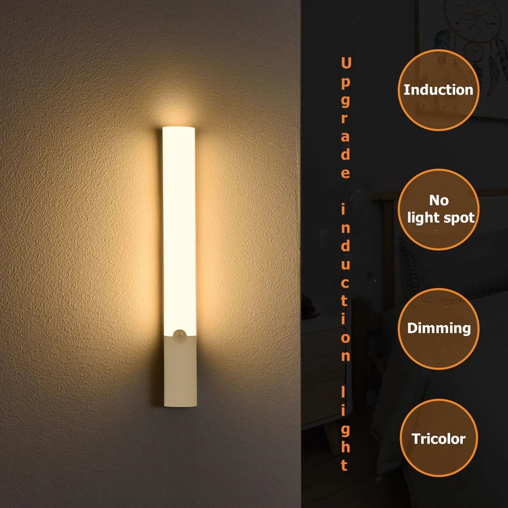 25cm LED Night Light Ultra Thin Cabinet Light Motion Sensor Wireless Type-c Rechargeable for Kitchen Bedroom Wardrobe Lighting