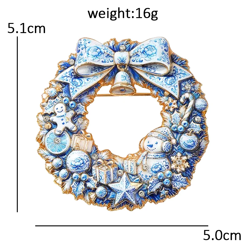 Wuli&baby Weihnachtskranz-Broschen für Frauen Unisex 2-farbig Niedlicher Schneemann Schleife Blumen Kreis-Broschen Neujahrsgeschenke – Detail 3