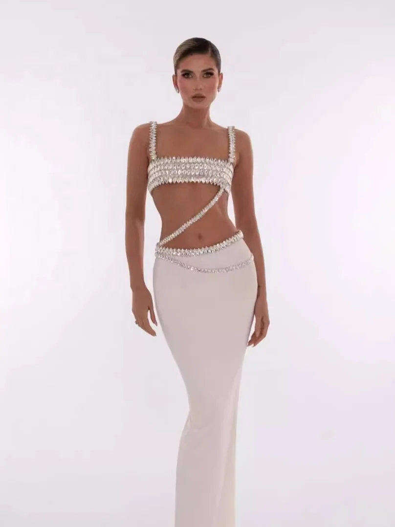 Fashion Sexy Flash Diamond Evening Dresses Bag Buttock Long Dress Exquisite High Quality Prom Party Gowns for Women Customized