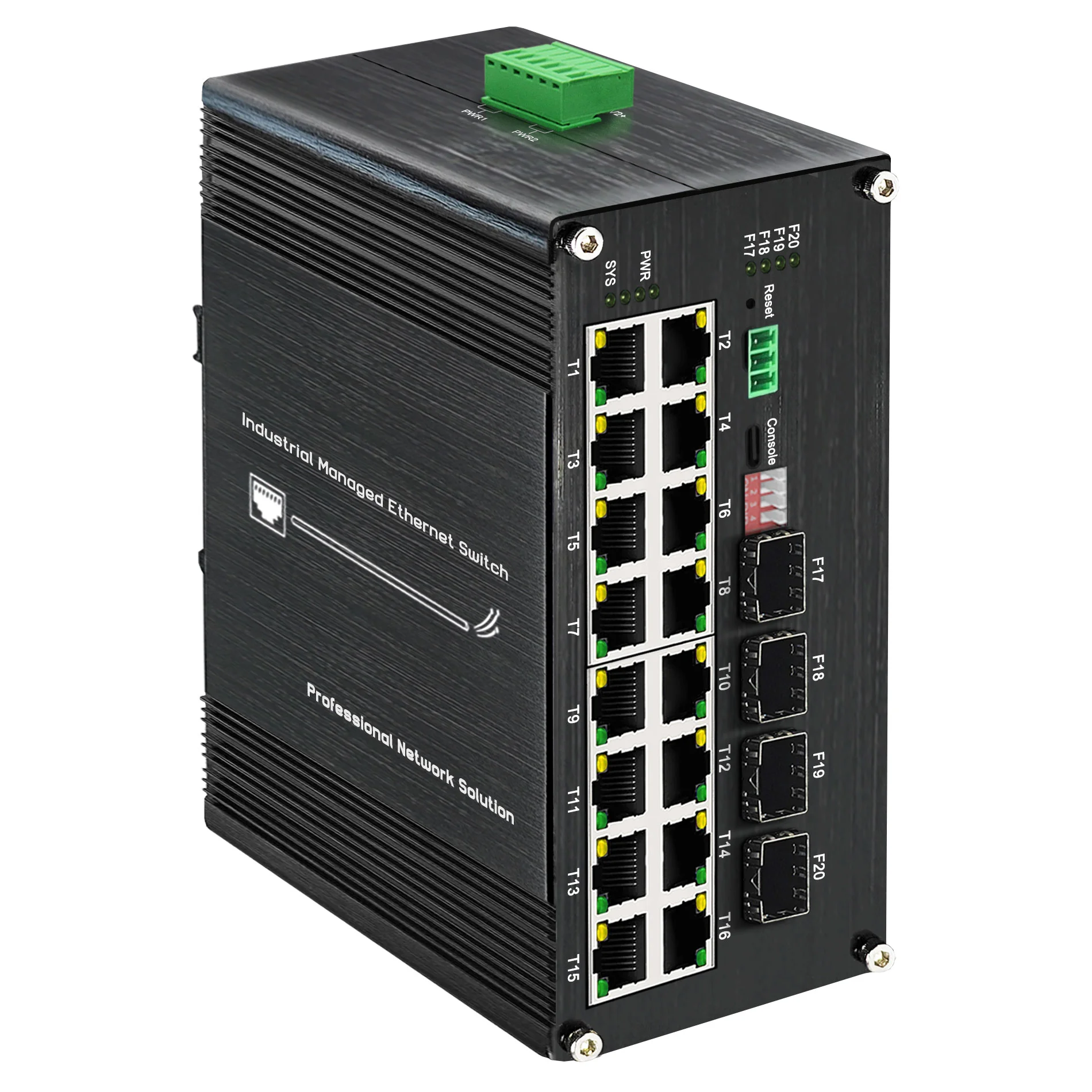 Industrial Gigabit Managed Switch - 16 Ports 10/100/1000Mbps Web Management DIN Rail Ethernet Switch with 4 SFP Slots