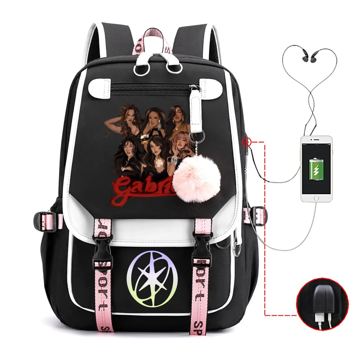 

Katseye Art Print Rucksack Side USB Charging Port Earphone Hole Design Backpack Mochilas Student Back To School Bag