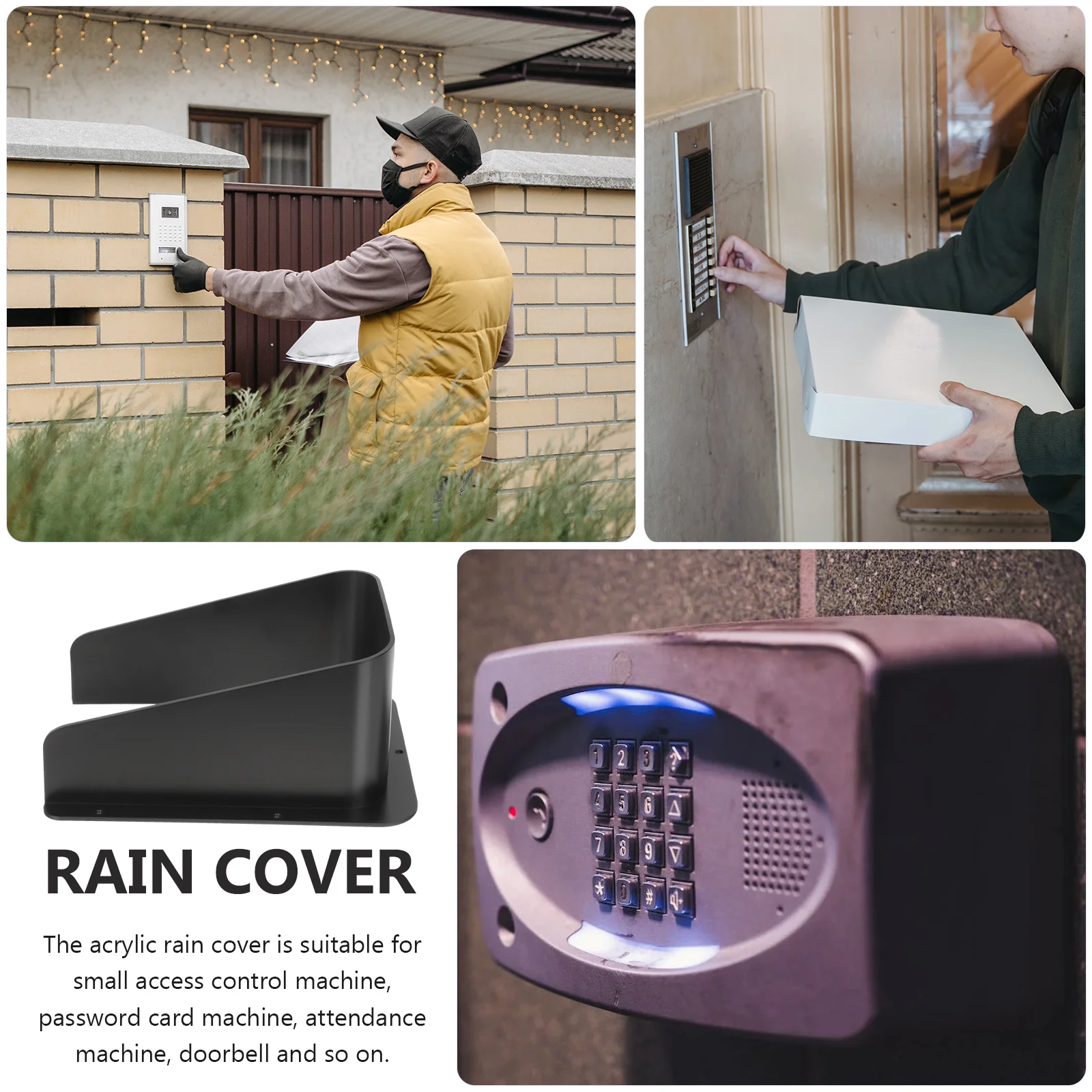 Cubierta para timbre de puerta con carcasa de lluvia, teclado de acceso acrílico a prueba de lluvia, caja de asistencia, ventana de bloqueo, escudo