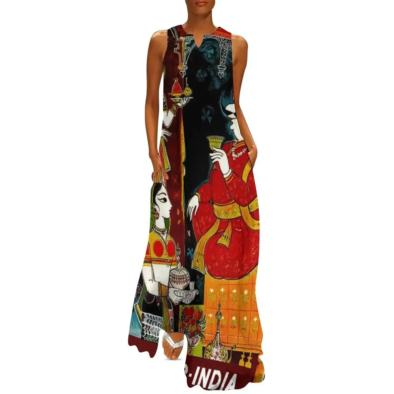 

AIR INDIA: Vintage Air Travel Advertising Print Long Dress sexy dress Women's long dress women's evening dresses