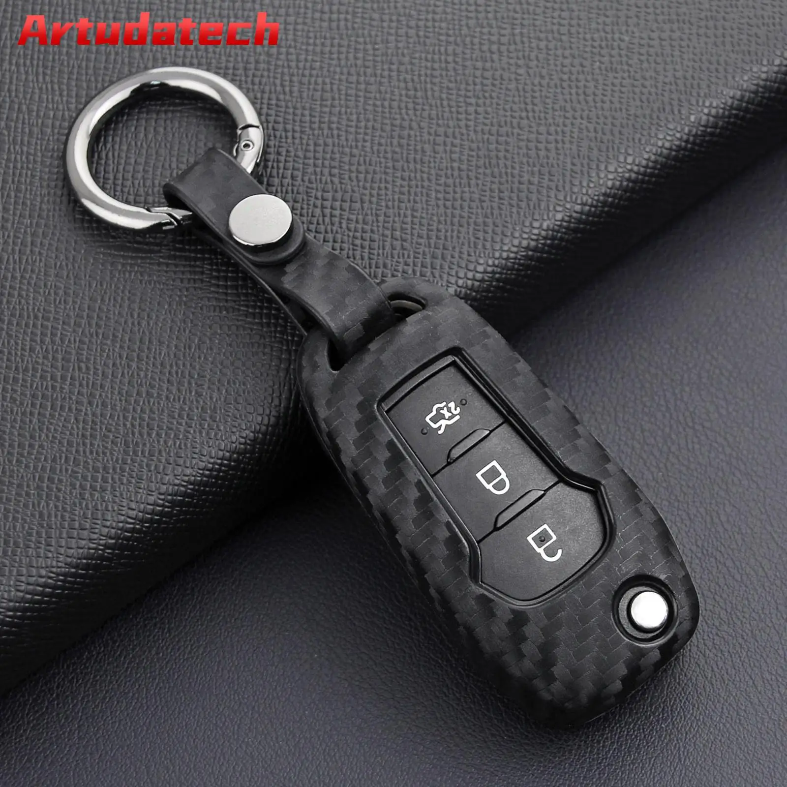 

Artudatech Leather Silicone Car Key Case Cover With Buckle For Ford No Key Included