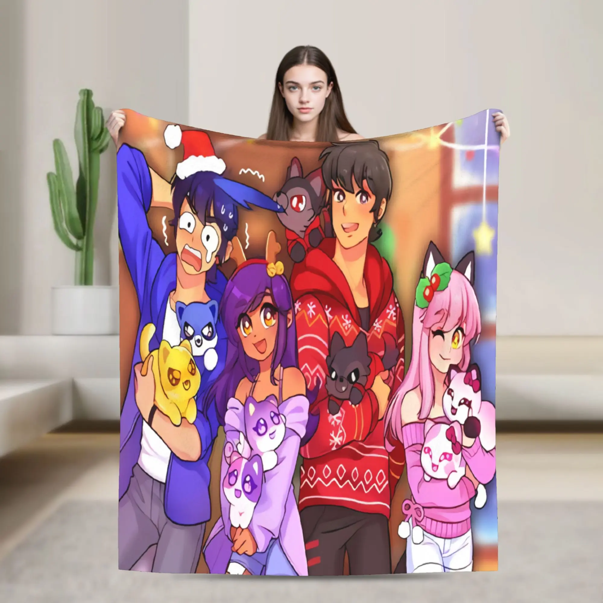 Sweet Aphmau Pink Room Portrait Blanket  Soft Print Plush Bedding Throws For Living Room Travel Flannel Bedspread Bed Cover