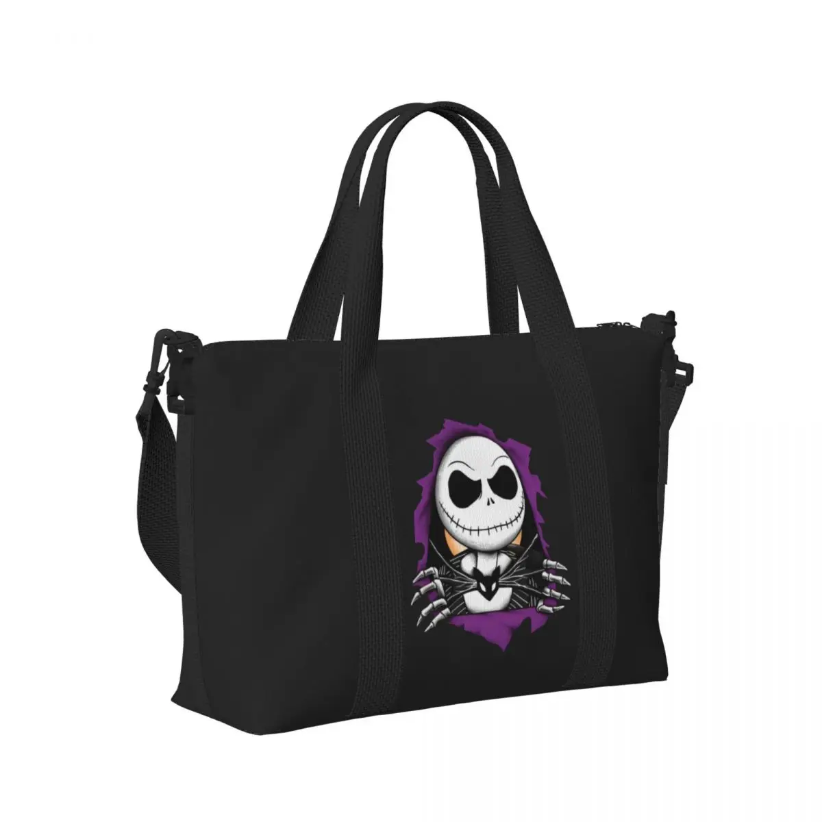 مخصص جاك Skellington البقالة التسوق حمل الحقائب النساء سعة كبيرة جاك الوجه رياضة حقائب السفر الشاطئ
