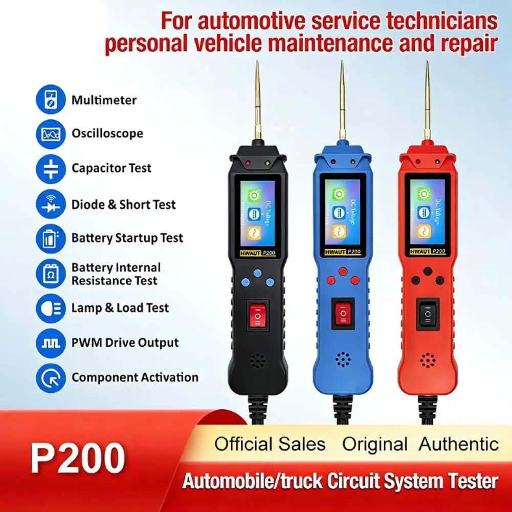 P200 Automotive Circuit Tester Power Circuit Probe Electrical Tester 12/24V Continuity Voltage Lamp Testing Tool with 2M Cable