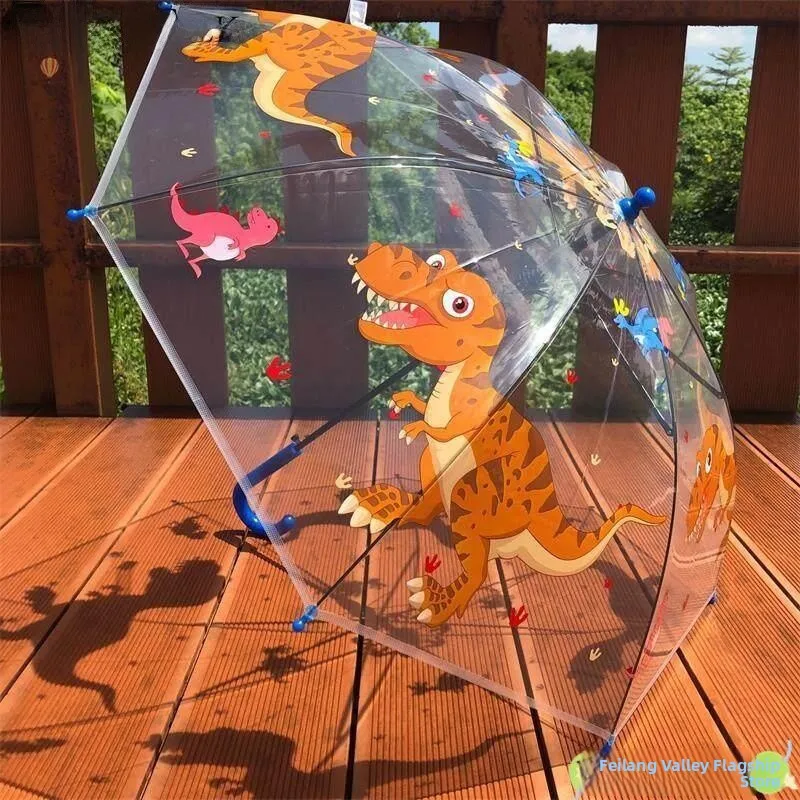 

Children's Transparent Umbrella Dinosaur Cartoon Male Kindergarten Female Baby Primary School Safety Long Handle Lightweight ...
