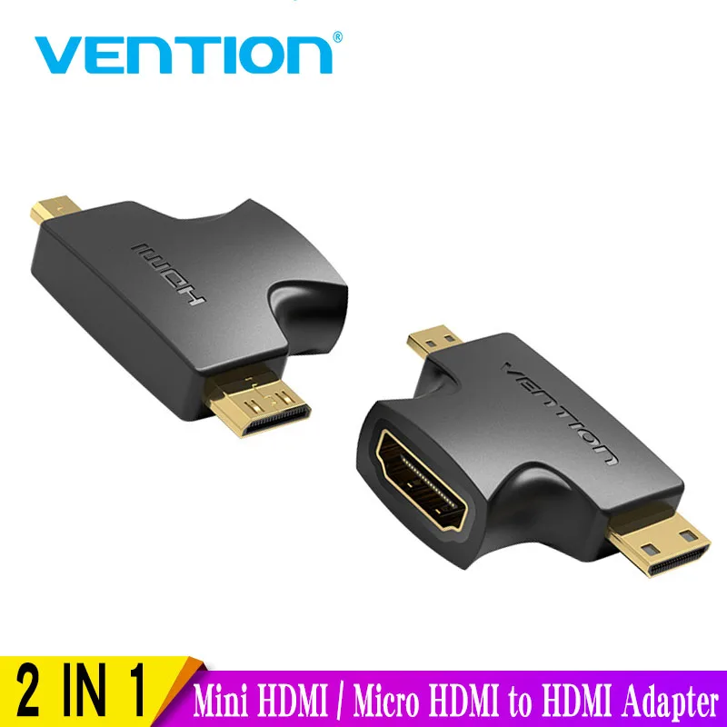 Переходник HDMI / Micro HDMI 2 в 1, Vention, 3D 1080P, штекер-гнездо для ТВ, монитора, проектора, камеры