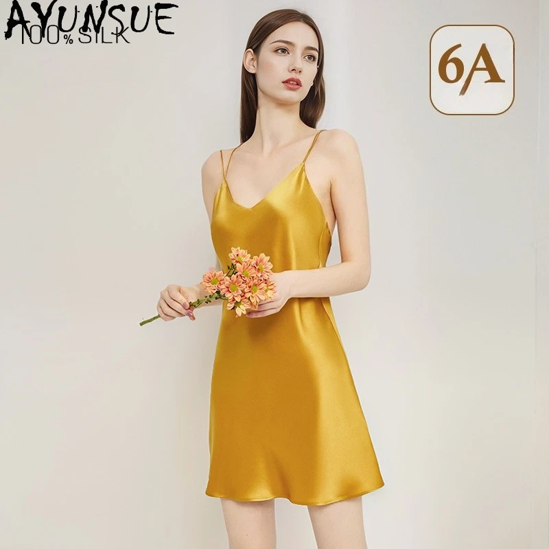 

AYUNSUE 100% натуральный шелк, сексуальная женская домашняя одежда, шелковая ночная сорочка 19 мм для женщин, летняя пижама, эротическая одежда для сна