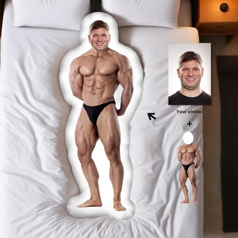 Custom Life Size Muscle Body Pillow Doll, Funny Gifts for Boyfriend Girlfriend, Personalized Face Duvet Cover, Creative Gym Love