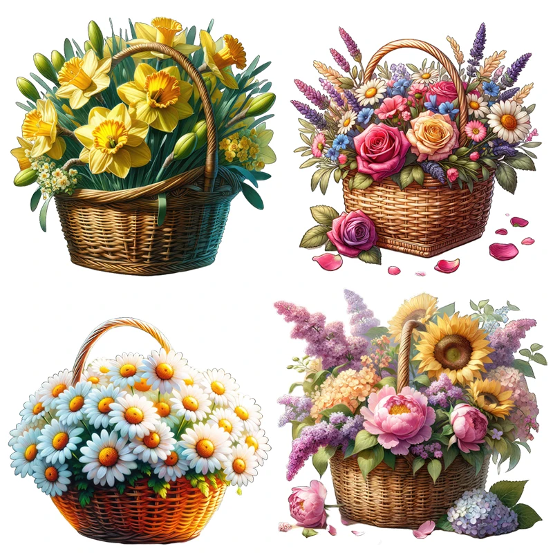 Three Ratels QCF295 beautiful flower basket Pastoral style Watercolor art wall stickers for home decoration