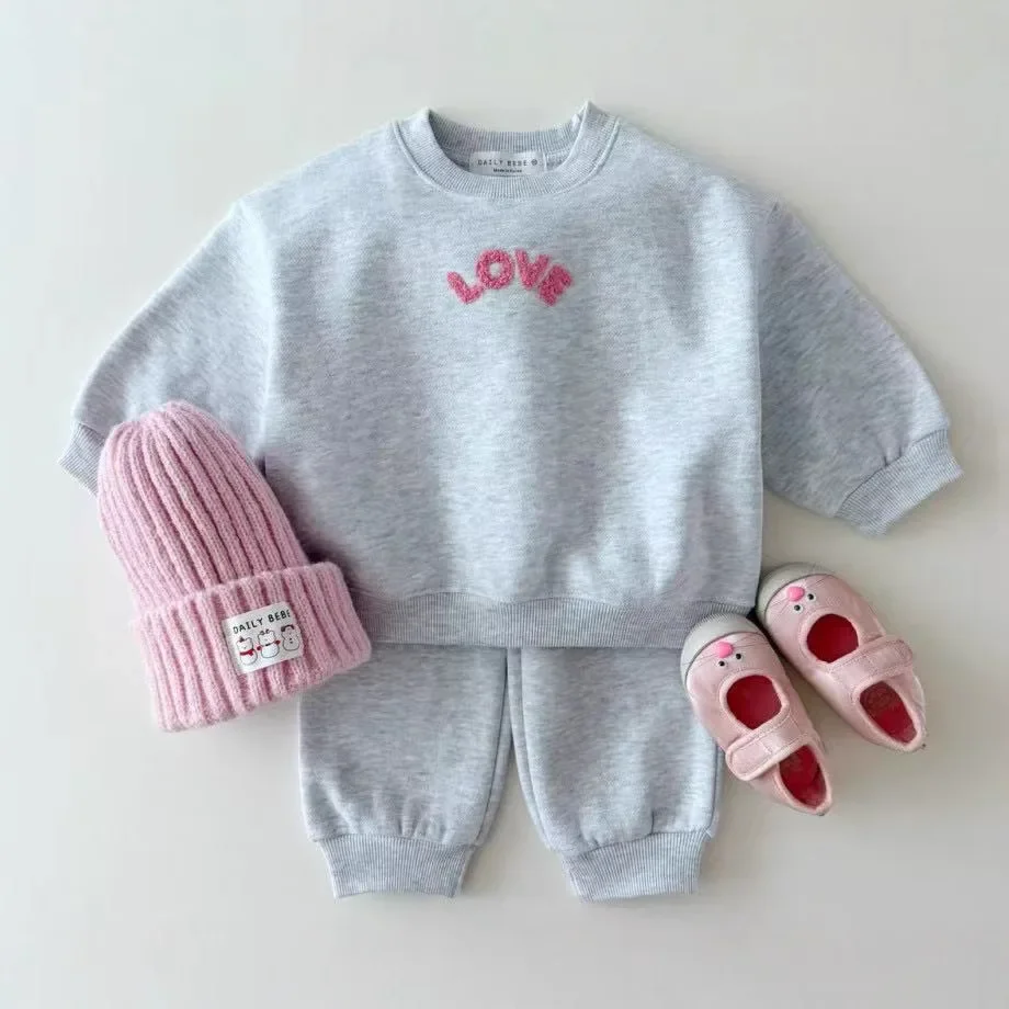 

Autumn Girls Boys Warm Sets Winter Children's Padded Sweatshirt Pants 2Pcs Fashion Casual Outfits Kids Long Sleeve Clothes Suit
