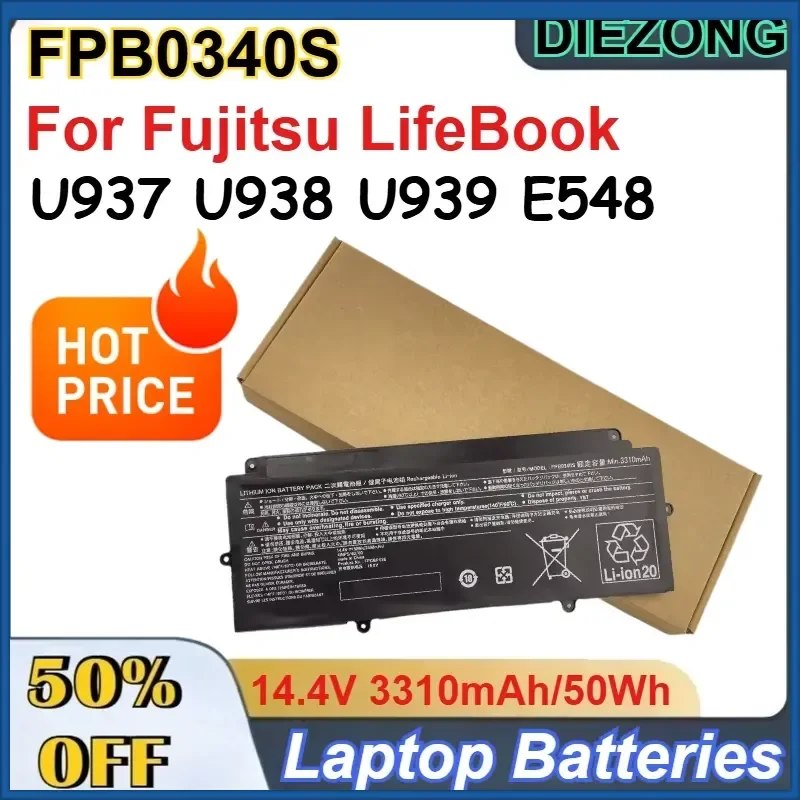 FPB0340S 14.4V 50Wh 3310mAh Rechargeable Lithium-ion Battery Pack for Fujitsu LifeBook U937 U938 U939 E548 Laptop Batteries