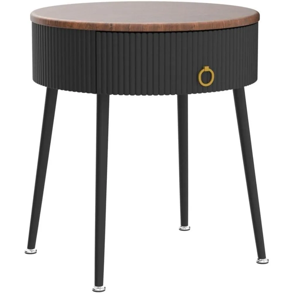 طقم طاولات جانبية مكون من 2، منضدة مستديرة مع درج، طاولات نهاية السرير الحديثة للمساحة الصغيرة، غرفة المعيشة