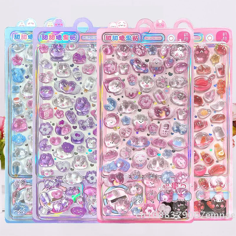 Cute Cartoon 3D Relief Crystal Stickers DIY Kit for Laptop Water Bottle Phone Case - Decorative Adhesive Stickers