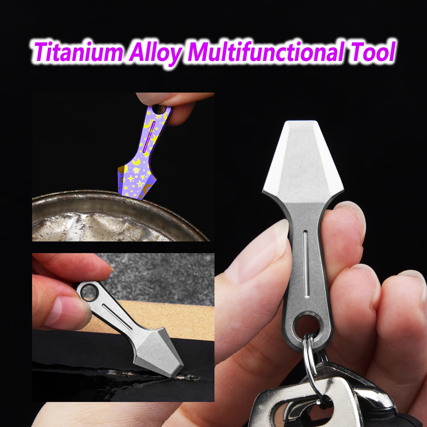 

1pc Titanium Alloy Pry Bar Mini Pocket EDC Tool Outdoors Portable Multifunctional Crowbars Metal Gray Keychain Pendant NEW