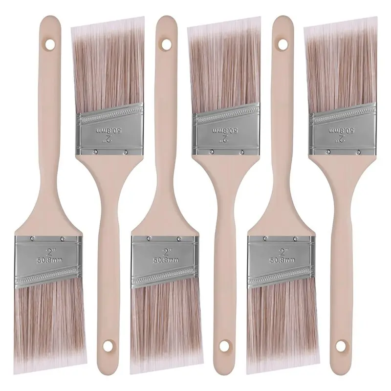 VOFUN-ペイントブラシ、2インチステインブラシ、壁フェンス染色用、木製ハンドル石工用ペイントブラシ(6パック)