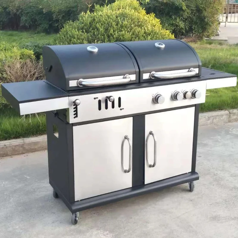 

New Outdoor Camping Garden Large Gas And Charcoal Grill Combo Smokeless Barbecue Commercial Bbq Grills