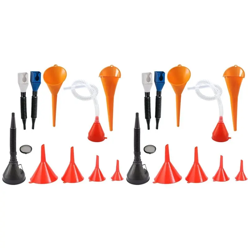 【LAST CHANCE】 20-teiliges Kfz-Trichter-Set, langhalsiger Öltrichter aus Kunststoff, Schnapptrichter, rechtwinkliger Trichter, breiter Mund-Kraftstofftrichter