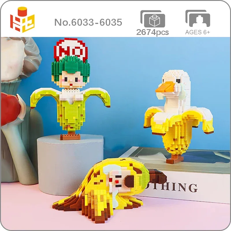 

PN Fruit World Banana Peel Goose Lay Flat Cry Bird Pet Animal Doll Mini Diamond Blocks Bricks Building Toy For Children No Box
