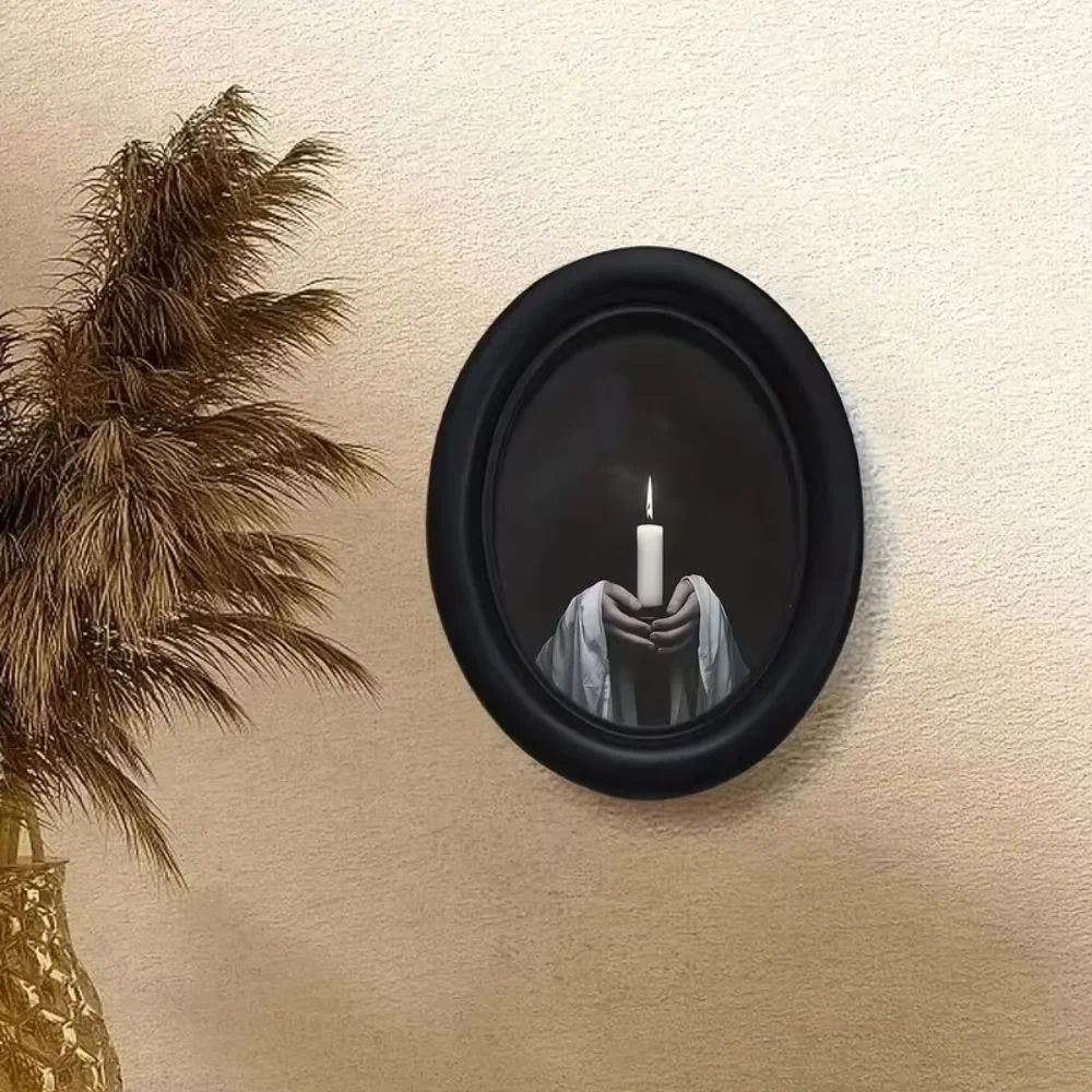 1 Piece of Retro Halloween Hand Candle Decoration Mural - Handmade Oval Wooden Decorative Wall Art，Halloween, Christmas