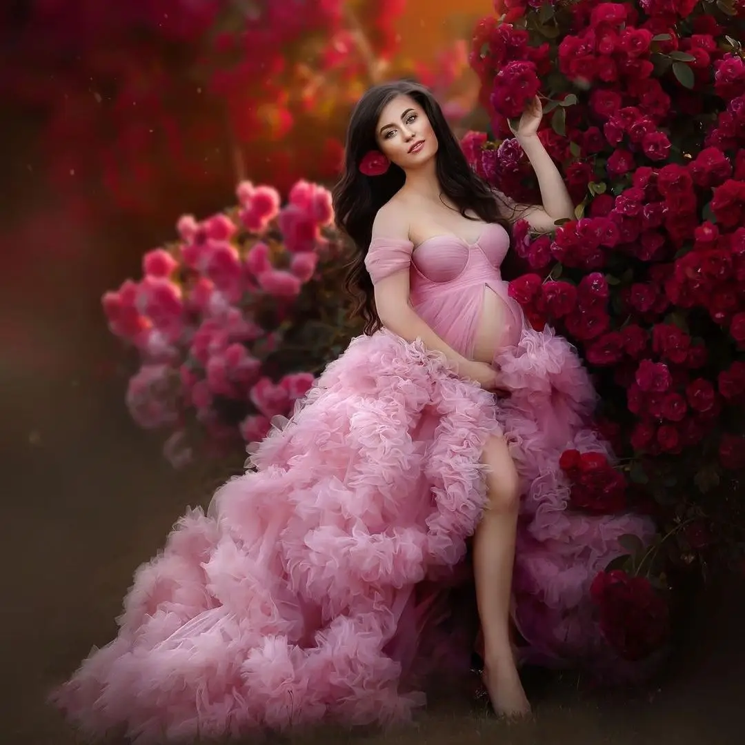 

Pink Sweetheart Bohemian Maternity Dress for Women Prom Dresses Layered Ruffles Made to Order Party Robes for Photoshoot