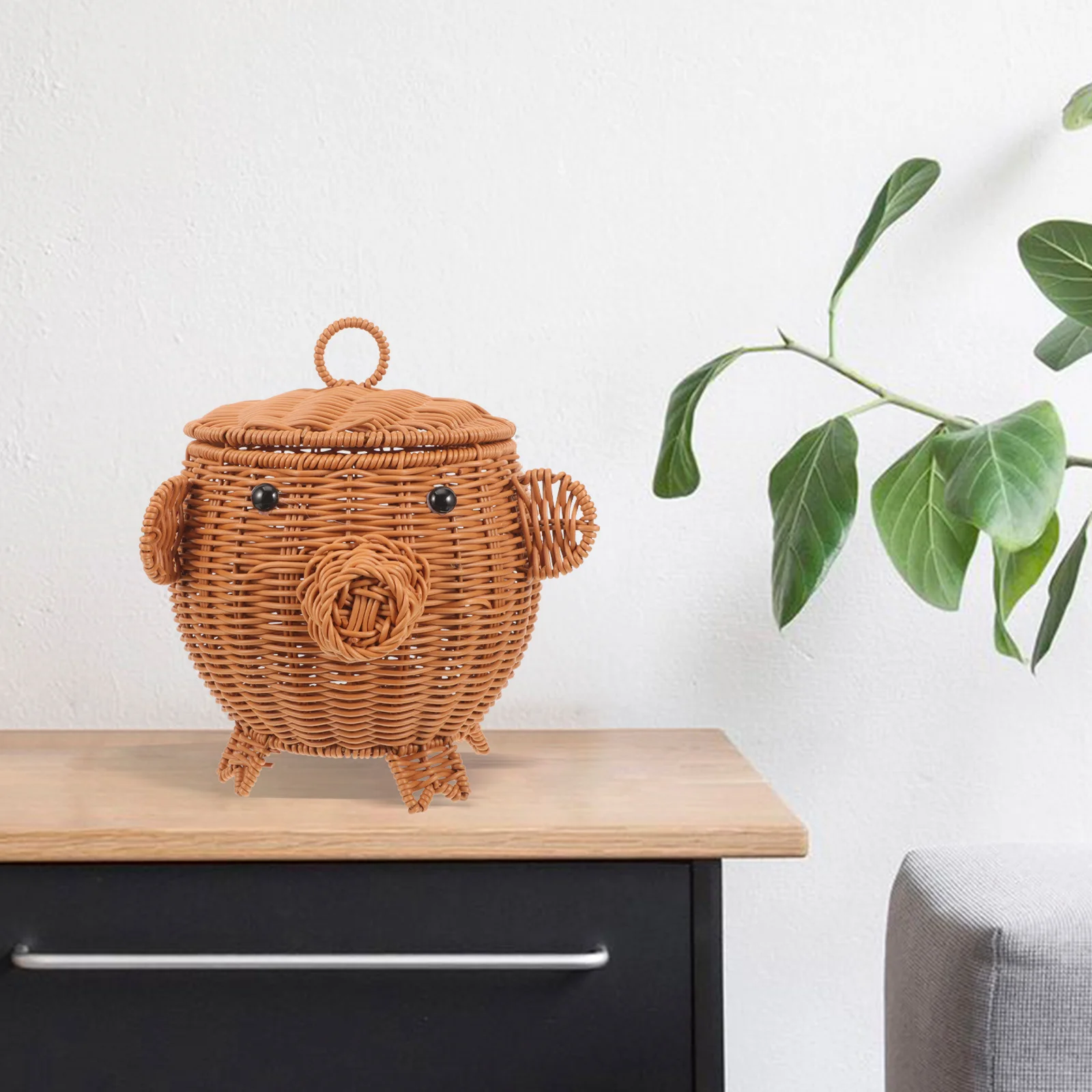 

Sturdy Woven Basket with Lid for Kitchen Fruits Candies Snack Storage Organizer Woven Storage Basket Baskets for Shelves