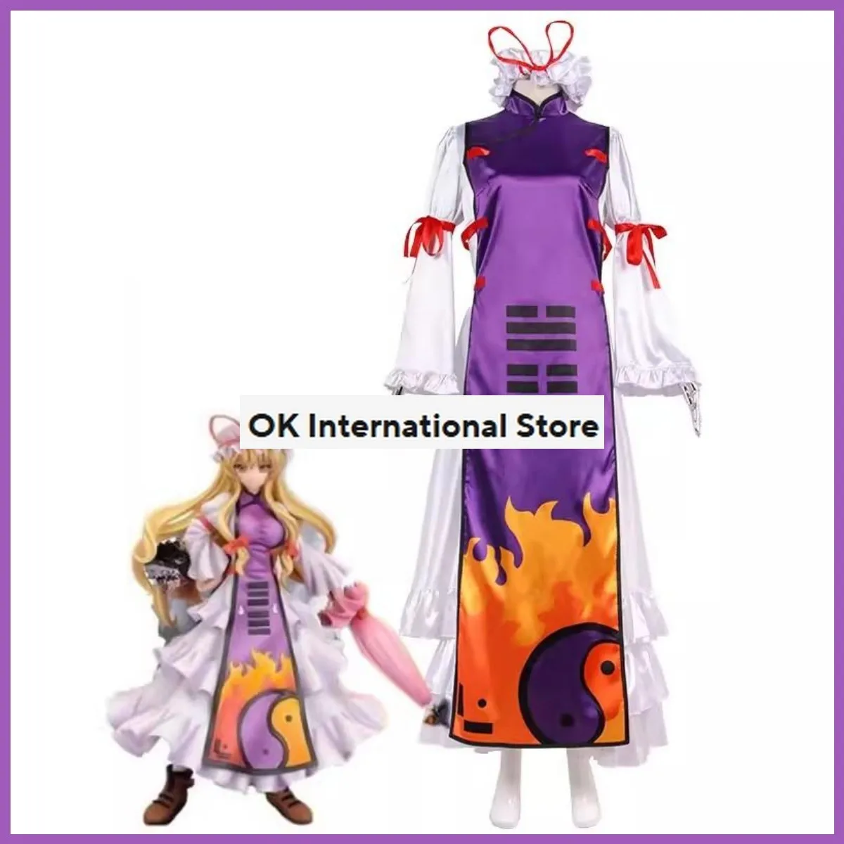 Game Touhou Project Yakumo Yukari Cosplay Costume Wig Purple Dress Princess Skirt Woman Sexy Kawaii Halloween Carnival Suit