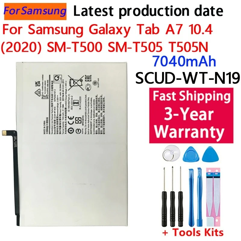 100% New 7040mAh SCUD-WT-N19 Replacement Battery For Samsung Galaxy Tab A7 T505C T500 Tablet Batteries Bateria Batterij+Tools