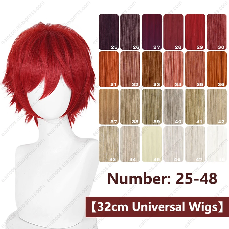 Universal 32cm Short Cosplay Wig Red Orange Linen Fluffy Heat Resistant Synthetic Hair for Halloween 25-48