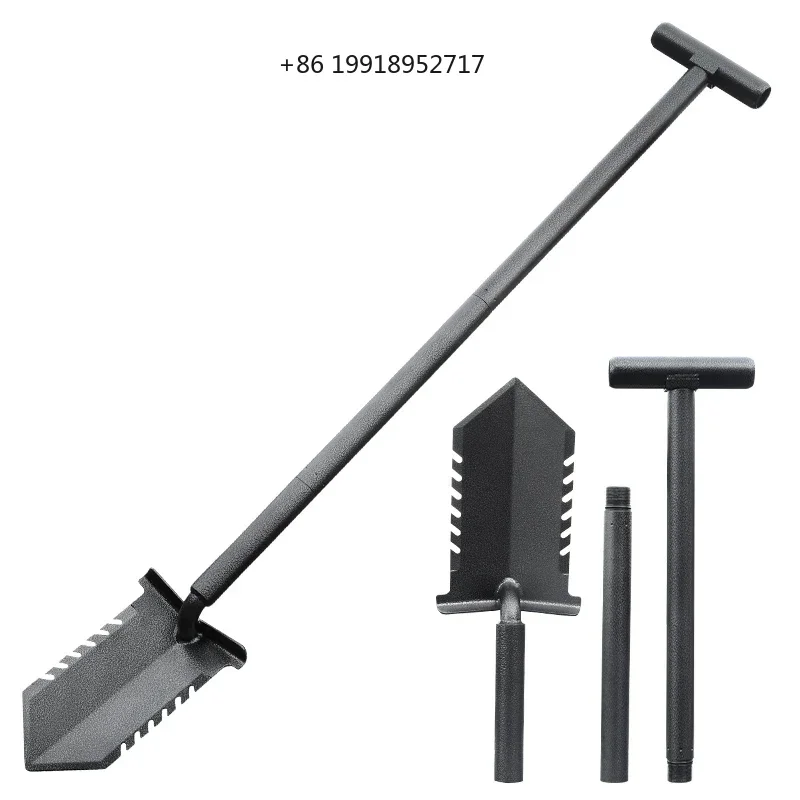 Metal Detecting Shovel Double Serrated Digging Tool Heavy Duty Garden Spade Root Cutter T Handle Digger Outdoor Garden JJ300