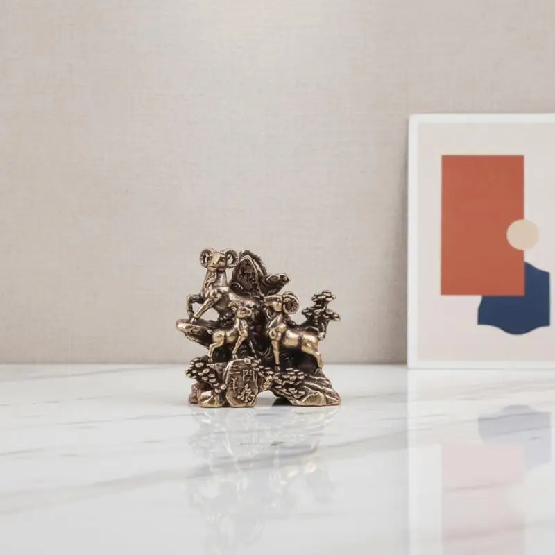 Vintage Brass Three Goat Figurine Auspicious Positive Energy Ornament for Living Room Office Desktop Decor