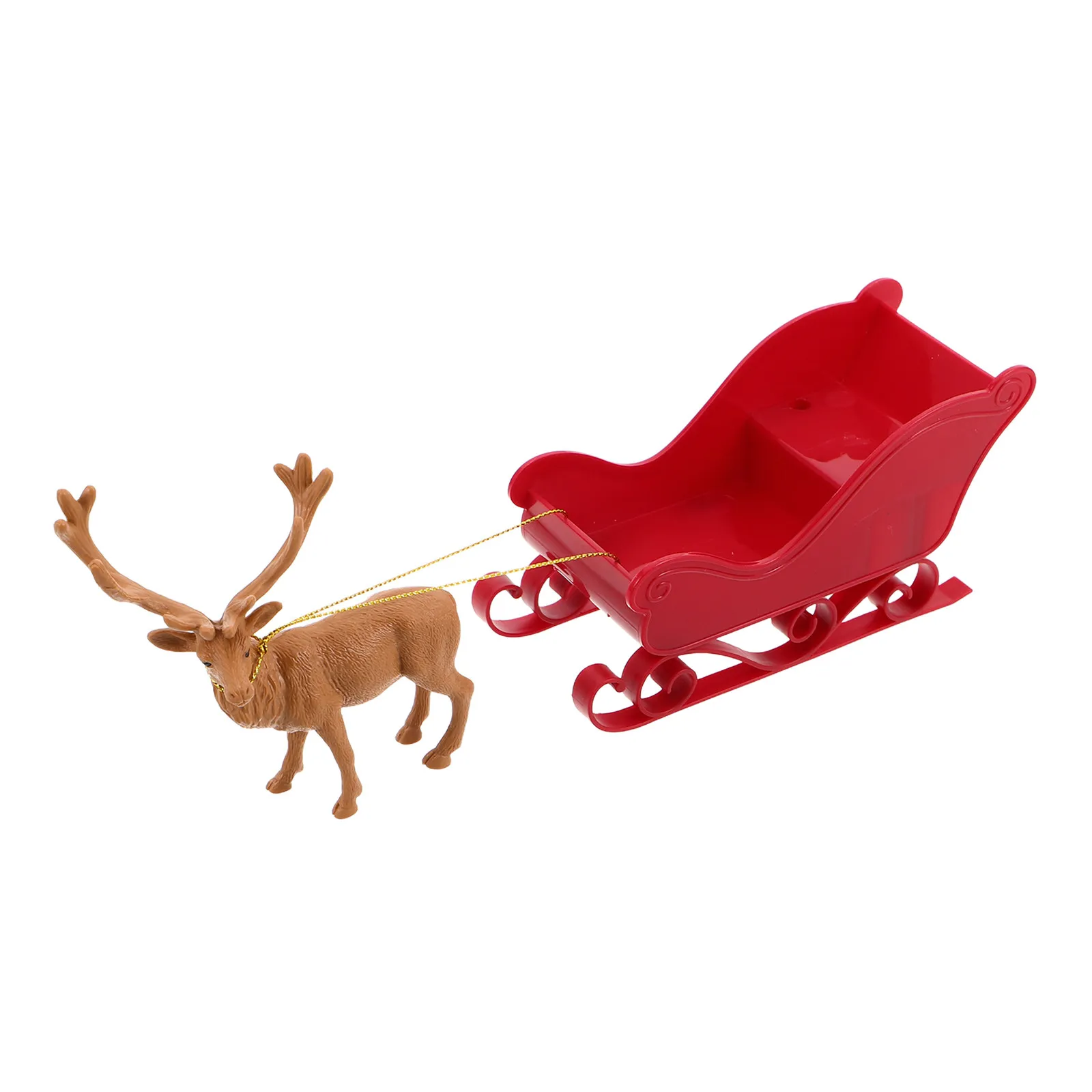 1Set Christmas Reindeer Sleigh Decoration Plastic Ornament Tabletop Festive Xmas Display Holiday Desk Mantelpiece Snow Sled
