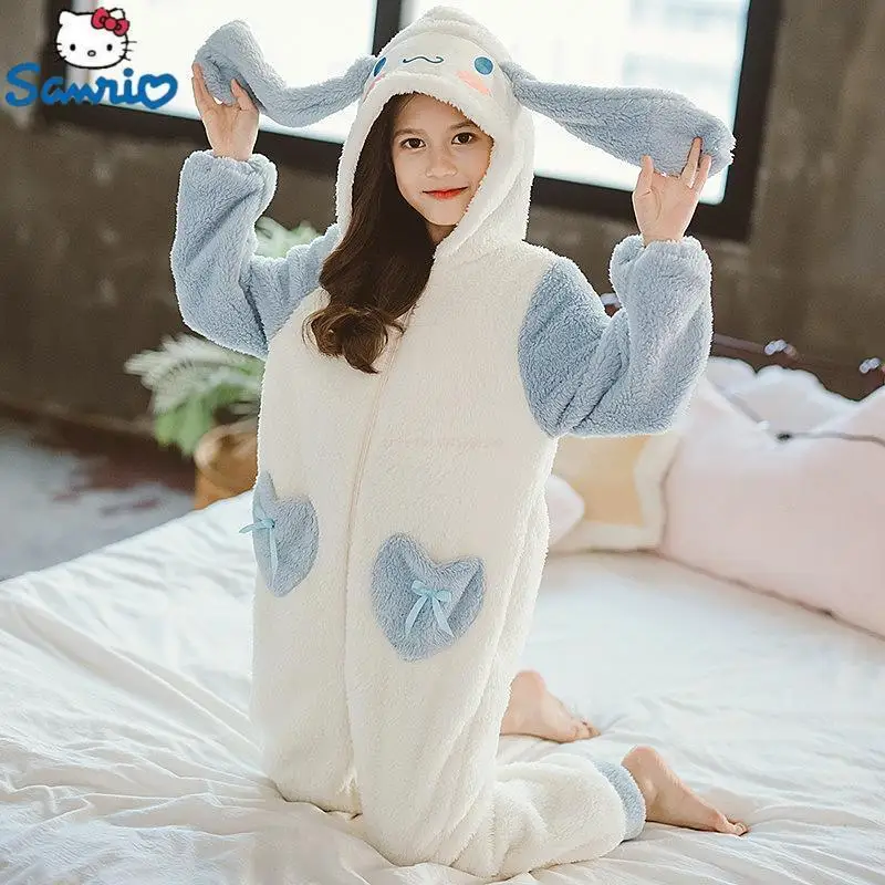 Sanrioed Plush Anime Cinnamoroll Winter Flannel Kids Rompers Girl Boy Toddler Jumpsuit Infant Clothes Pyjamas Kid Overalls Gift