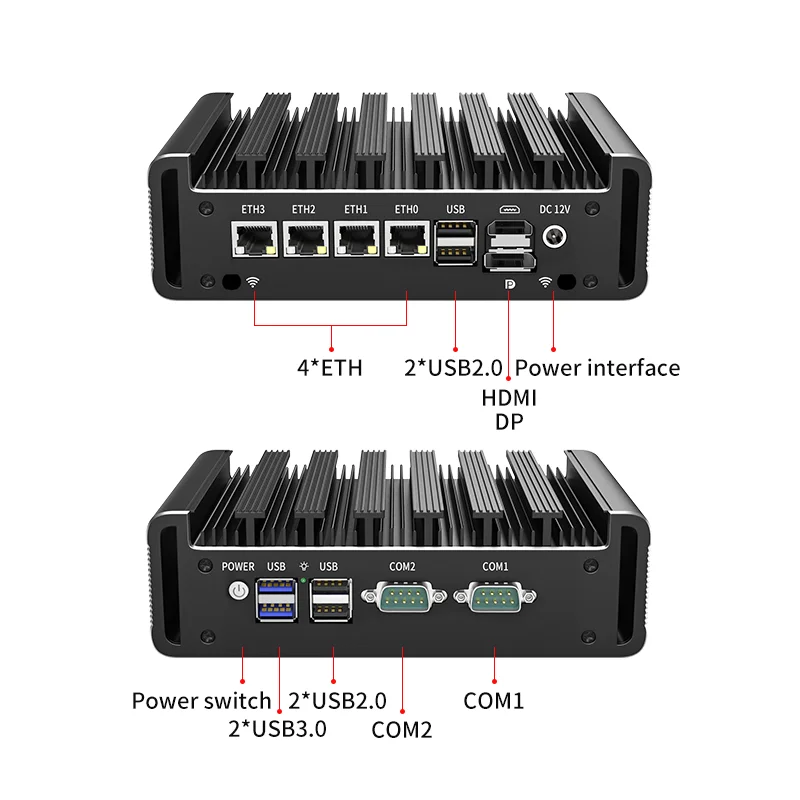 12. Generacji Soft Router 2.5G Celeron J6412 Quad Core 4 Intel i226-V 2500M LAN 2xDDR4 NVMe 2xRS232 Firewall Mini PC pfSense OPNsens