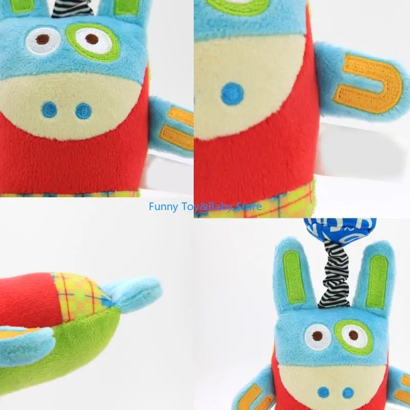 การ์ตูนสัตว์เปลเด็กแขวนของเล่นที่มีสีสันสัตว์สั่นยางกัดสำหรับการพัฒนาความรู้ความเข้าใจและกระตุ้นภาพC90B